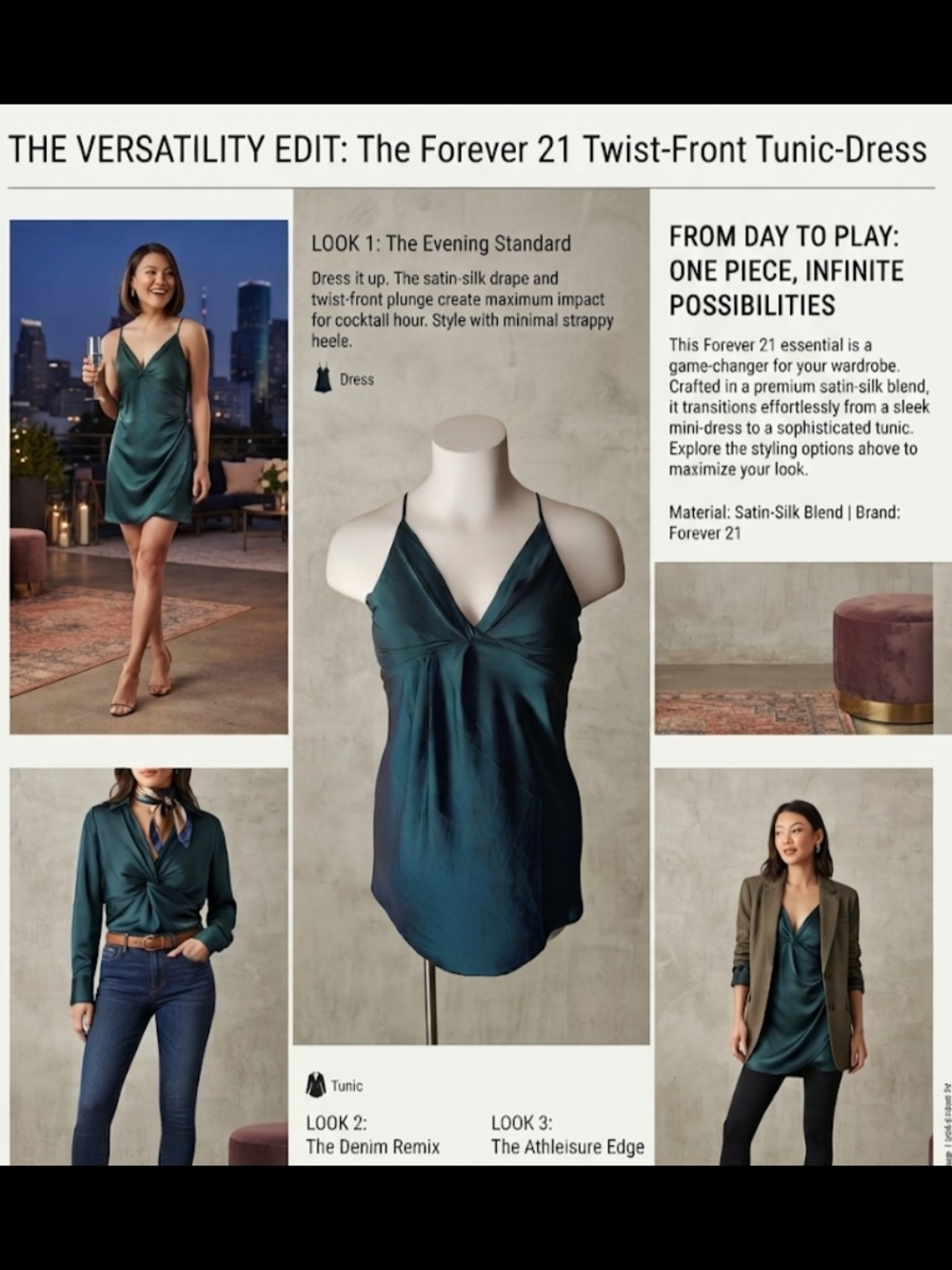Forever 21 Dark Teal V-Neck Mini Dress/Tunic